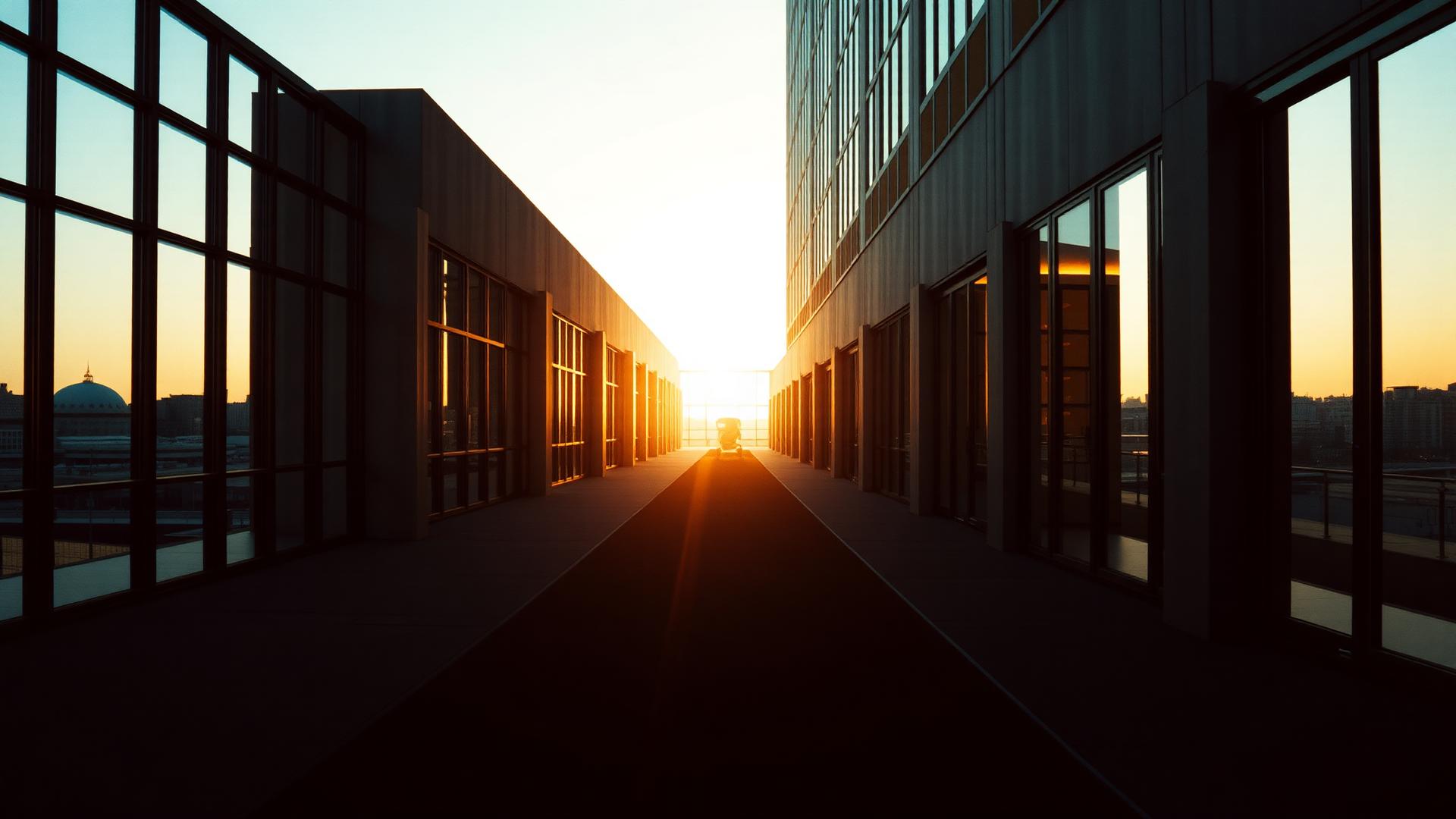 A quiet corridor at golden hour.